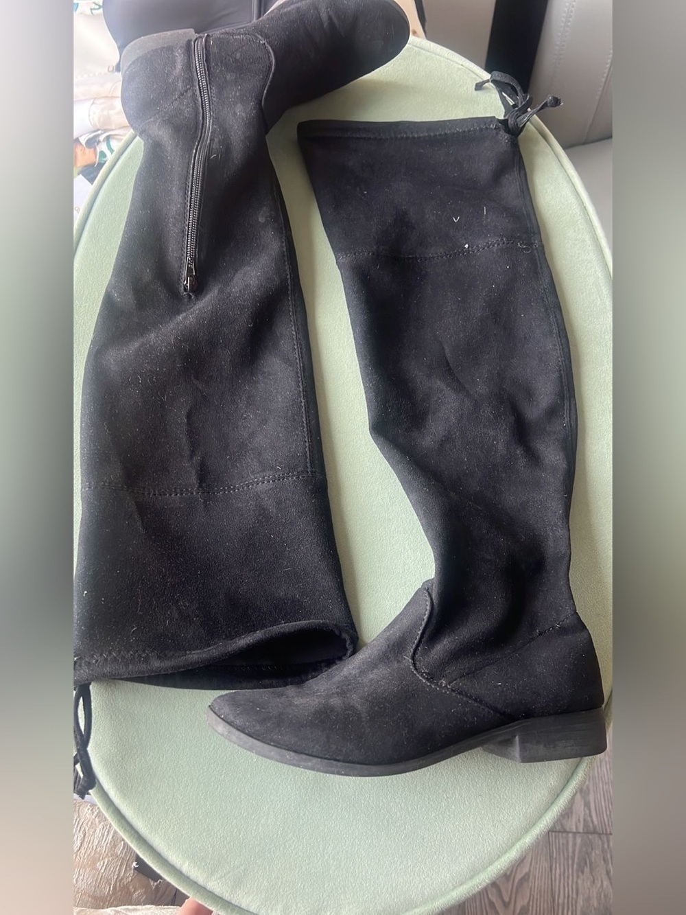 Women’s Black Suede Over-the-Knee Boots with Side Zip size 6